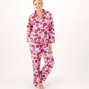 Printfresh Flannel Pink Coffee Break PJs - Sz L 🍩☕️💗